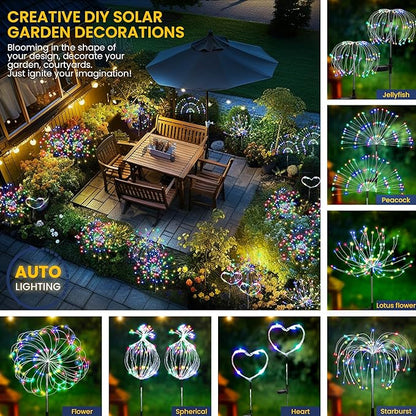 GIGALUMI Garden Decor Outdoor Lights 120LED 8Pack, Solar Garden Lights Outside Fairy Firework Decorative,Solar Powered for Yard Pathway Flowerbed Planter Balcony Patio 4th of July Decor (Multicolar