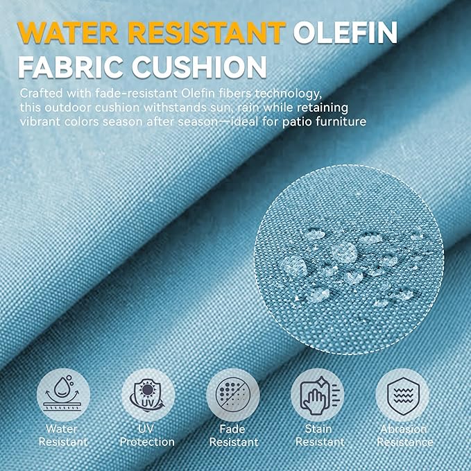 Outdoor Cushion Set for Furniture Patio Furniture, UV Resistant, Water Resistant - 6 Inch Thick Foam Garden Cushions– 24x24 Inch Patio Seat Covers for Chair/Sofa/Couch | Light Blue | 3-Pack |