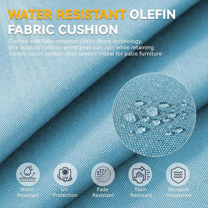 Outdoor Cushion Set for Furniture Patio Furniture, UV Resistant, Water Resistant - 6 Inch Thick Foam Garden Cushions– 24x24 Inch Patio Seat Covers for Chair/Sofa/Couch | Light Blue | 3-Pack |
