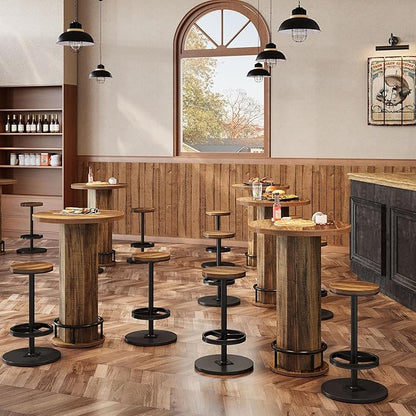 Tribesigns Round Commercial Dining Table Set of 4, 23.6" Heavy Duty Bar Table with Chairs, Wooden Kitchen Table for Restaurant, Cafe, Bakery, Apartment, Rustic Brown & Black