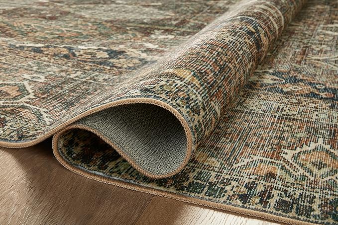 Loloi Magnolia Home by Joanna Gaines Banks Collection BAN-05 Spice/Blue 2'-6" x 7'-6", .13" Pile Height, Machine Washable, Runner Rug