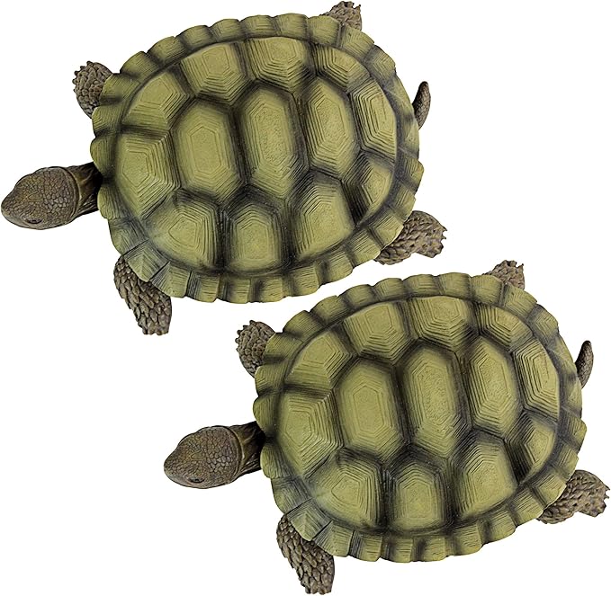 Design Toscano Gilbert the Box Turtle Indoor/Outdoor Garden Decor Animal Statue, Set of Two, 9 Inch Long, Cast Stone Resin, Green Painted Finish
