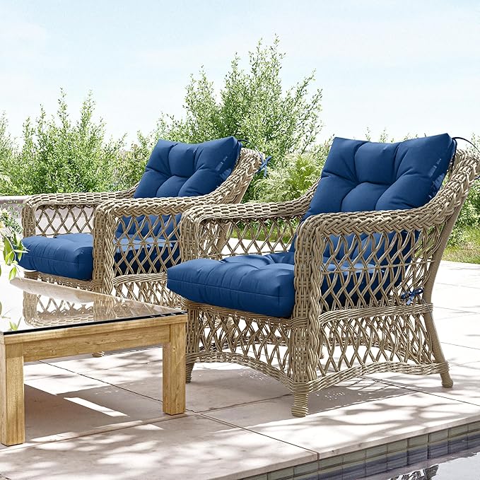 Patio Seat&Back Chair Cushions for Outdoor Furniture，Comfortable Cushions for Rocking/Dining/Lawn Chair-Set of 4 (Blue, 4pcs (1package))
