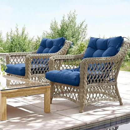 Patio Seat&Back Chair Cushions for Outdoor Furniture，Comfortable Cushions for Rocking/Dining/Lawn Chair-Set of 4 (Blue, 4pcs (1package))