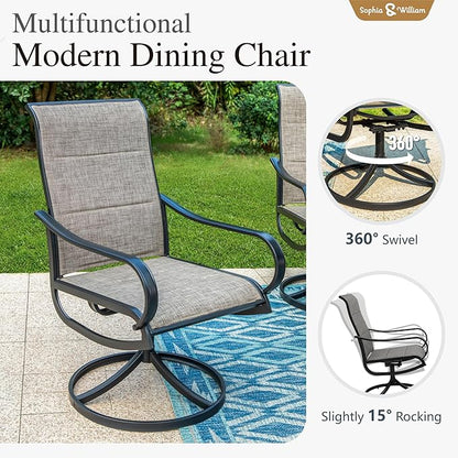 Sophia & William Patio Dining Set, 1 Square Wood Like Umbrella Table 37", 4 Swivel Chairs Furniture Set for Outdoor Garden Lawn Pool Easy to Care Weather Resistant