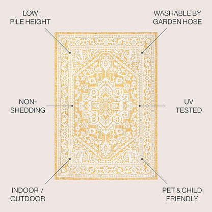 JONATHAN Y Medallion Weave Indoor Outdoor Area Rug 9X12 Yellow/Cream, Sinjuri Textured for Backyard, Patio, Porch, Easy-Cleaning, High Traffic, Pet-Friendly, Non-Shedding (SMB101I-9)