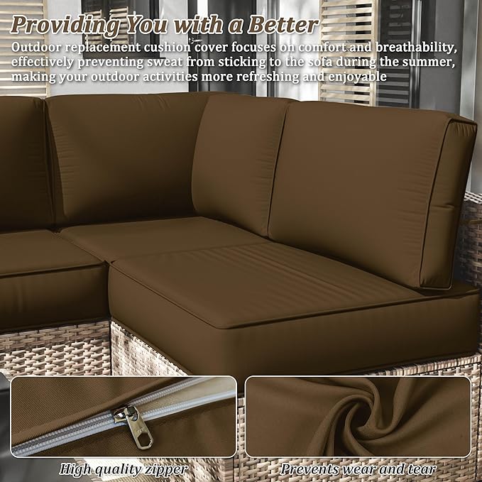 14 Pcs Outdoor Cushion Slipcovers Outdoor Patio Cushion Covers Replacement Waterproof with Zipper for Outdoor Furniture, Patio Sofa Couch 3 Sizes, Covers Only
