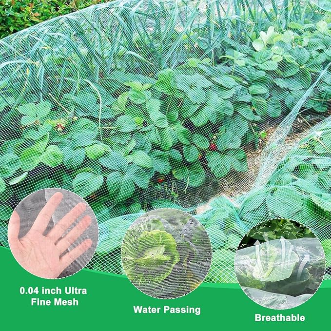 10 X 33FT Garden Mesh Insect Netting Pest Barrier, Garden Bug Netting Plant Mesh for Raised Beds Blueberry Bushes, Figs, Plants, Vegetables Protection