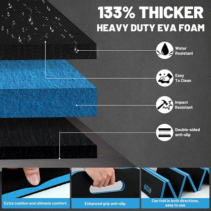 Foldable Extra Thick Kneeling Pad, 44.9 * 15.8 * 0.9" Portable EVA Foam Mechanic Mat for Garage, Gardening, Yardwork, Workshop, Blue & Black