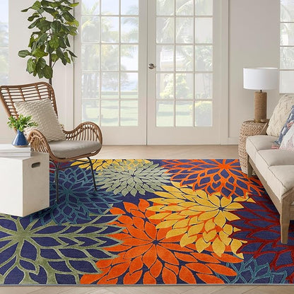 Nourison Home Aloha Indoor/Outdoor Modern Navy Multicolor 9' x 12' Area Rug, Easy Cleaning, Non Shedding, Bed Room, Living Room, Dining Room, Backyard, Deck, Patio (9x12)