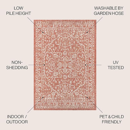 JONATHAN Y Boho Medallion Indoor Outdoor Area Rug 8X10 Red/Taupe, Malta Textured Weave for Backyard, Patio, Porch, Easy-Cleaning, High Traffic, Pet-Friendly, Non-Shedding (SMB104A-8)