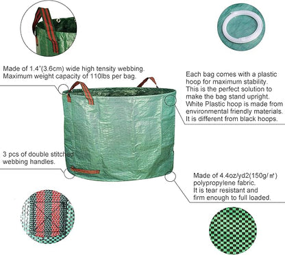 Gardzen 3-Pack 16 Gallon Yard Waste Bags, Reusable Heavy Duty Collapsible Garden Leaf Bags with Plastic Ring, Stand-Up Yard Waste Bin for Leaves, Lawn Debris & Grass Clippings