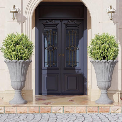 23" Tall Planters for Outdoor Plants Set of 2, Planter with Drainage Holes and Petal Design, Large Outdoor Planters for Porch, Garden, Indoor, Grey