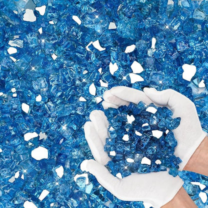 Skyflame 10-Pound Fire Glass for Fireplace Fire Pit and Landscaping, Pacific Blue Reflective, 1/2-Inch