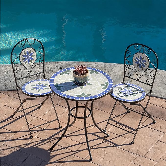 Alpine Corporation Blue and Beige Mosaic Bistro Set, 3-Piece