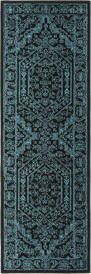 Safavieh Adirondack Collection Runner Rug - 2'6" x 6', Black & Teal, Oriental Medallion Design, Non-Shedding & Easy Care, Ideal for High Traffic Areas in Living Room, Bedroom (ADR108K)
