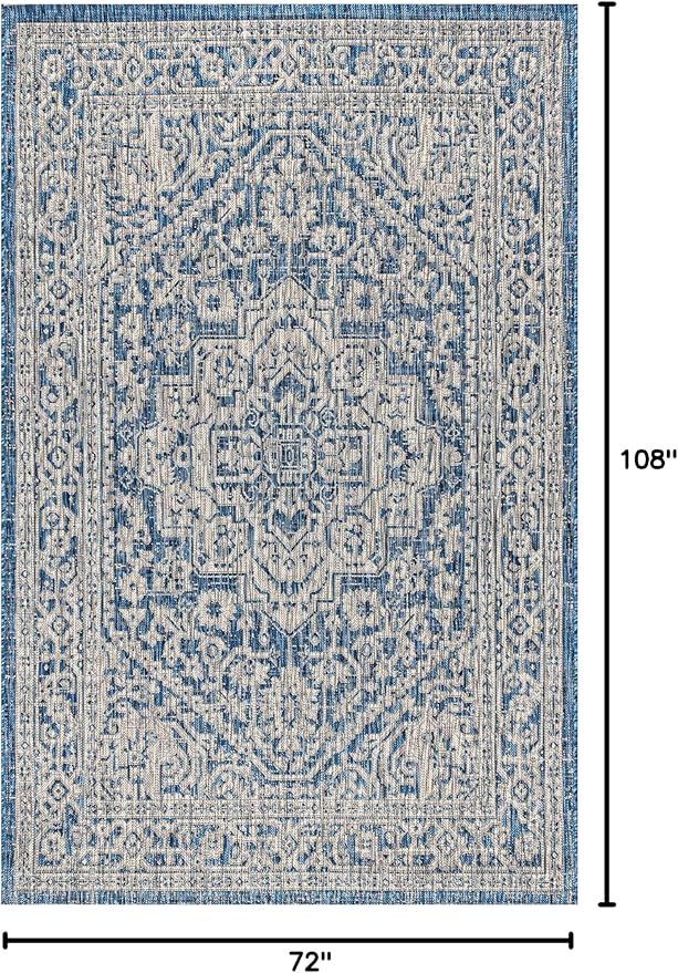 JONATHAN Y Medallion Weave Indoor Outdoor Area Rug 6X9 Navy/Gray, Sinjuri Textured for Backyard, Patio, Porch, Easy-Cleaning, High Traffic, Pet-Friendly, Non-Shedding (SMB101B-6)