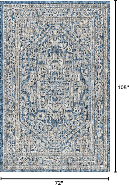 JONATHAN Y Medallion Weave Indoor Outdoor Area Rug 6X9 Navy/Gray, Sinjuri Textured for Backyard, Patio, Porch, Easy-Cleaning, High Traffic, Pet-Friendly, Non-Shedding (SMB101B-6)