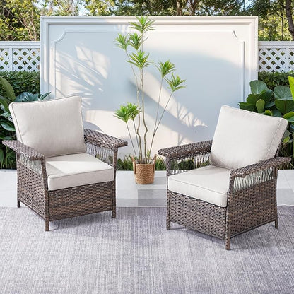 Patio Furniture Set with Fire Pit Table, 6PCS Patio Conversation Set Brown Resin Wicker Patio Chair Sofa Ottoman with 41in Rectangular Outdoor Fire Table PE Rattan Furniture Set