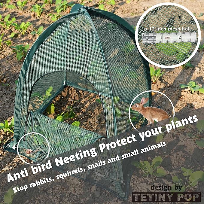 2pcs Quick Set up Pop up Garden Netting 28”x28”x32”Portable Plant Cover Net ,Locusts,Birds,Small Animal Garden Fruit and Flower Cages Portable Carry Bag with 16 Stakes
