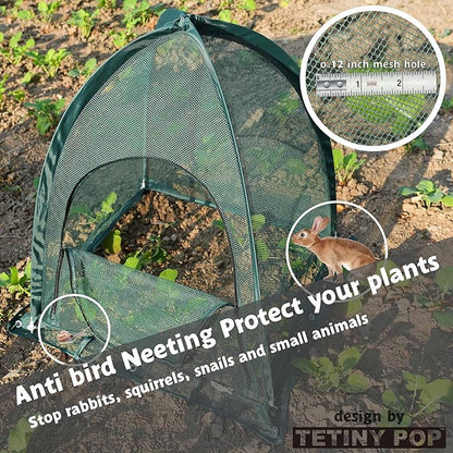 2pcs Quick Set up Pop up Garden Netting 28”x28”x32”Portable Plant Cover Net ,Locusts,Birds,Small Animal Garden Fruit and Flower Cages Portable Carry Bag with 16 Stakes