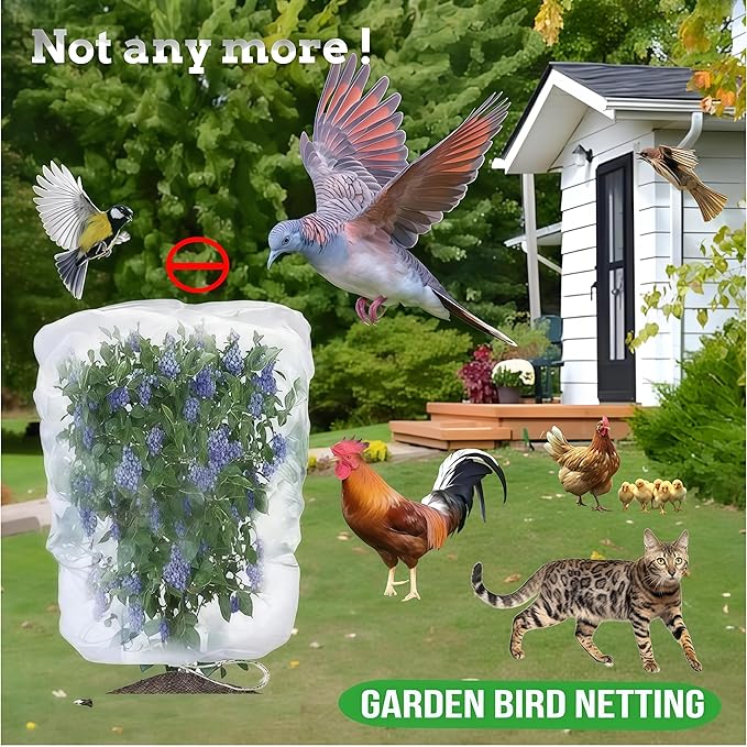 Fruit Tree Netting - Easy Install Plant Protection Cover, Reusable Garden Mesh Bag for Blueberry Bushes/Tomato - Block Birds/Insect/Squirrels (3, 10x10 FT)