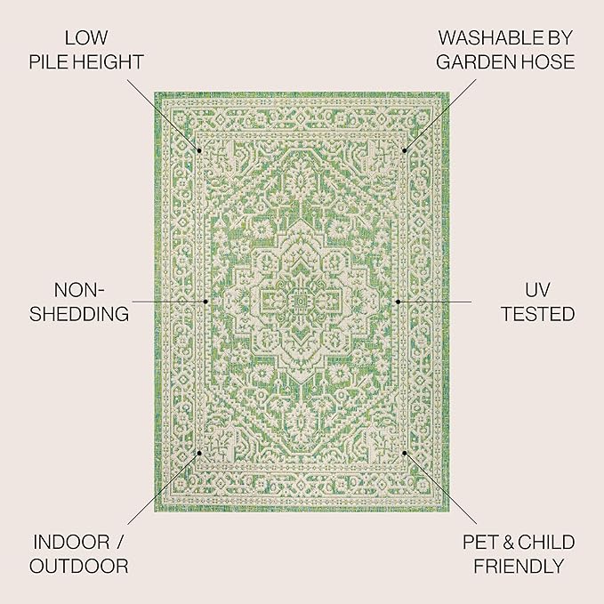 JONATHAN Y Medallion Weave Indoor Outdoor Area Rug 3X5 Cream/Green, Sinjuri Textured for Backyard, Patio, Porch, Easy-Cleaning, High Traffic, Pet-Friendly, Non-Shedding (SMB101H-3)