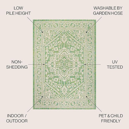 JONATHAN Y Medallion Weave Indoor Outdoor Area Rug 3X5 Cream/Green, Sinjuri Textured for Backyard, Patio, Porch, Easy-Cleaning, High Traffic, Pet-Friendly, Non-Shedding (SMB101H-3)
