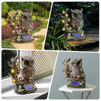 Solar Statue Owl with LED Lights – Outdoor Garden Decor for Outside, Yard Art Figurine for Lawn Decorations, Resin Owl Garden Statues for Patio & Pathway Decor