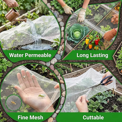 10FT x 20FT Garden Netting Ultra Fine Mesh Netting Plant Cover Insect Bird Netting Barrier for Garden Protection Row Cover for Raised Beds/Greenhouse Vegetables Fruits Flowers Trees