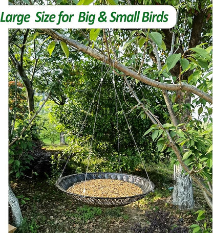 CQAIRIOU Upgraded Hanging Bird Feeder Tray,11.8” Stainless Steel Large Platform Metal Mesh Seed Tray for Backyard Garden Attracting Outside Wild Birds