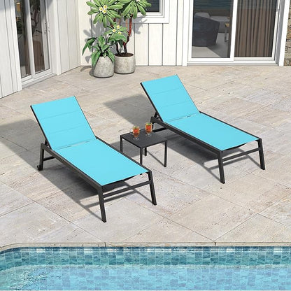 PURPLE LEAF Extra Large Outdoor Chaise Lounge 4 Pieces Aluminum Patio Lounge Chair with Wheels Reclining Chair for Patio Pool Beach Sunbathing Turquoise Blue Oversized Lounger