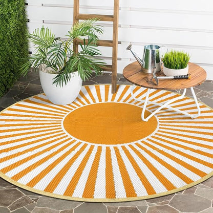 Anidaroel Round Outdoor Rugs 6ft for Patios Clearance, Waterproof Reversible Plastic Straw Patio Rug, Outside Area Rug Floor Mat for Backyard, Porch, Balcony, Pool Deck, RV Camping, Picnic(Orange,6ft)