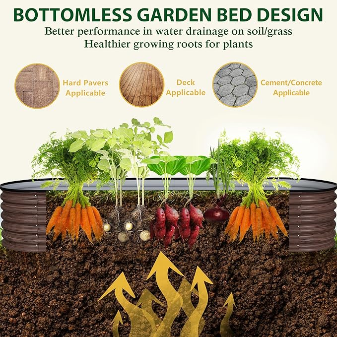MUPATER 8x2FT Metal Galvanized Raised Garden Bed, 17''H Premium Wood Grain Raised Garden Bed Outdoor for Plants Flowers, 9-in-1 Galvanized Metal Planter Box, Rustic