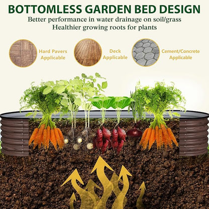 MUPATER 8x2FT Metal Galvanized Raised Garden Bed, 17''H Premium Wood Grain Raised Garden Bed Outdoor for Plants Flowers, 9-in-1 Galvanized Metal Planter Box, Rustic