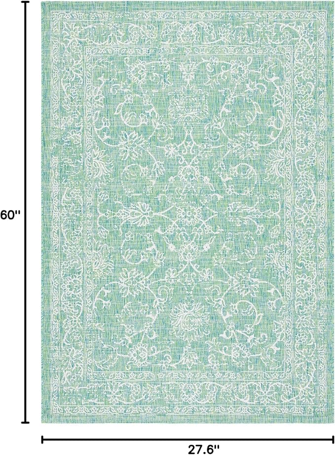 SAFAVIEH Washable Rug Outdoor Courtyard Collection - 2'3" x 5', Aqua Blue & Grey, Non-Shedding & Easy Cleaning, Ideal for Patio, Front Door, Entryway, Mudroom, Doormat (CY8680-37121)