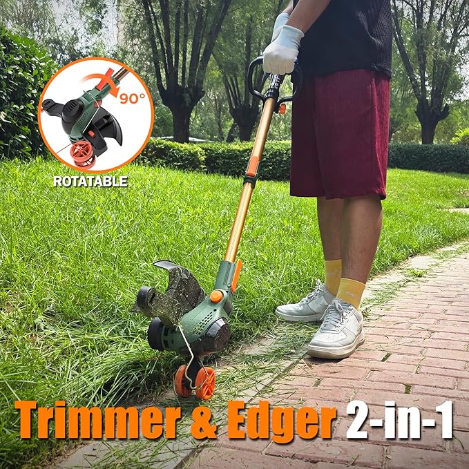 12-Inch String Trimmer Cordless,(2 x 21V 5.0Ah Batteries & Charger), Trimmer/Edger/Brush Cutter 3-in-1, Electric Weed Wacker with 2x2 Mowing Grass System, 3 Cutting Methods(WEG21A)
