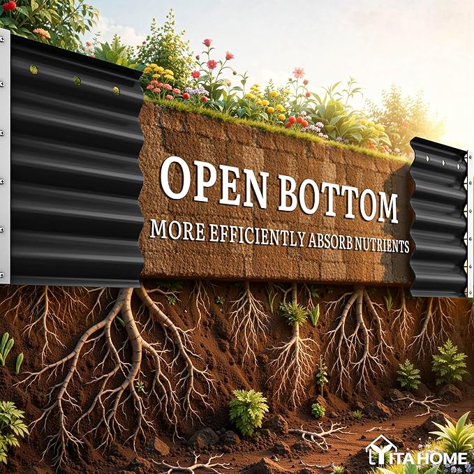 YITAHOME 8x2x1.5ft Large Raised Garden Bed Kit, 17" Tall 9 in 1Galvanized Metal Planter Box with Gloves & Safety, Outdoor Above Ground Planters for Plants Vegetables Flowers, Black