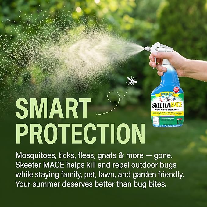 Nature’s MACE Skeeter Pest Repellent Spray - Safe for Pet and Plants, Outdoor Repellent Pest Control, Yard Protection Insect and Spider Barrier Treatment Essential Oil Formula Fresh Scent - 40oz