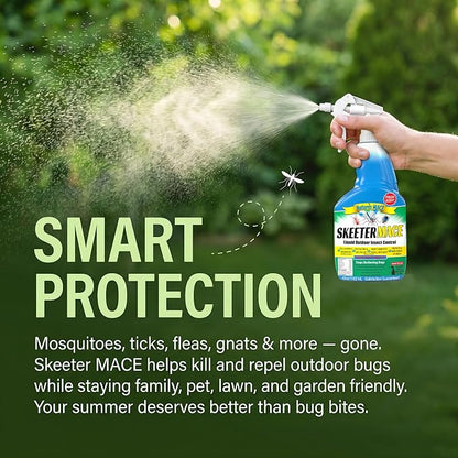 Nature’s MACE Skeeter Pest Repellent Spray - Safe for Pet and Plants, Outdoor Repellent Pest Control, Yard Protection Insect and Spider Barrier Treatment Essential Oil Formula Fresh Scent - 40oz
