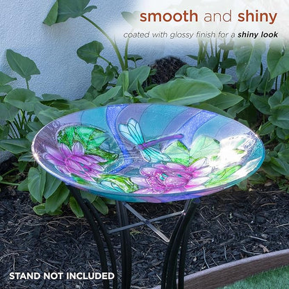 Alpine Corporation 18" Outdoor Birdbath Bowl Topper with Metal Stand, Garden Decor