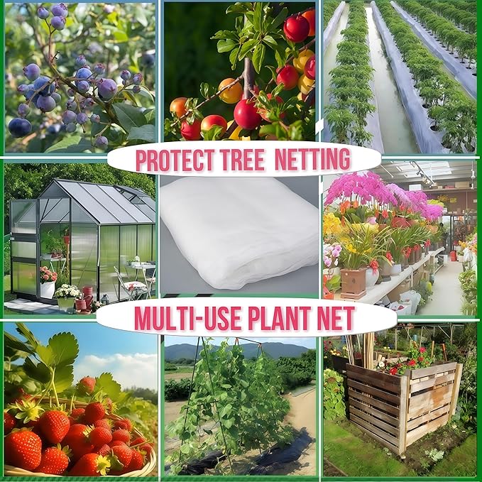 Fruit Tree Netting with Drawstring - 6 Pack 5x5.3 FT - Easy Install Plant Protection Cover, Reusable Garden Mesh Bag for Blueberry Bushes/Tomato - Block Birds/Insect/Squirrels