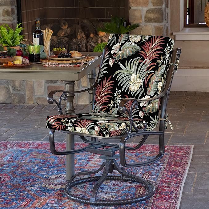 Arden 4-Pack Outdoor Patio Dining Chair Cushion, 20x44, Rain-Proof Seat Pad, Fade-Resistant Outdoor Cushion Simone Black Tropical