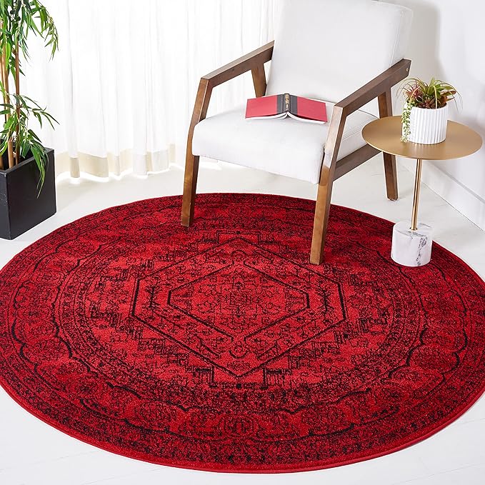 SAFAVIEH Adirondack Collection Area Rug - 6' Round, Red & Black, Oriental Medallion Design, Non-Shedding & Easy Care, Ideal for High Traffic Areas in Living Room, Bedroom (ADR108F)