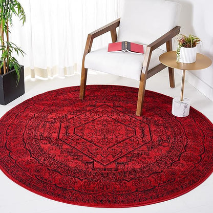 SAFAVIEH Adirondack Collection Area Rug - 6' Round, Red & Black, Oriental Medallion Design, Non-Shedding & Easy Care, Ideal for High Traffic Areas in Living Room, Bedroom (ADR108F)
