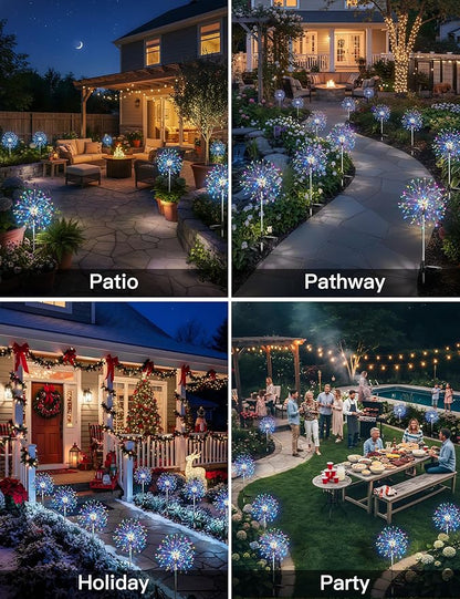 suddus Solar Garden Lights Outdoor Waterproof Decorative, 4Pack 150LED Multicolor Firework Lights 8 Modes, Solar Fairy Lights for Yard, Patio, Pathway, Balcony Planter Flowerbed Party Outside Decor