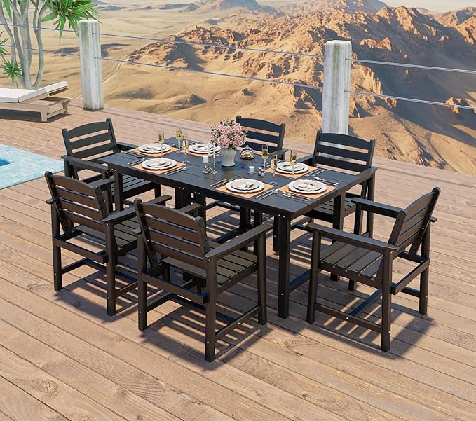 Anbuy Patio HDPE Dining Table Sets,Removable 2-in-1 Outdoor Patio Table,Dining Table for 6,Sun-Resistant and Easy to Clean, Low Maintenance for Balcony, Backyard, Lawn, Garden(Black)