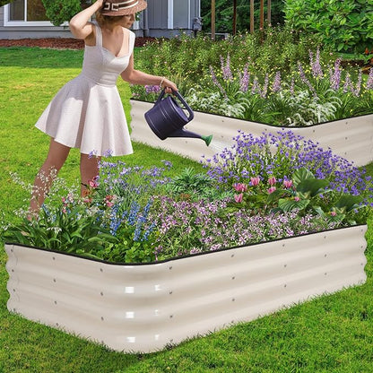 1MORE Raised Garden Bed -5X3X1 Galvanized Planter Box for Outdoor Gardening,4 in 1 Modular Raised Bed Kit with Protective Tape, Gloves for Herb，Ideal for Vegetables and Plants.White-2Pcak
