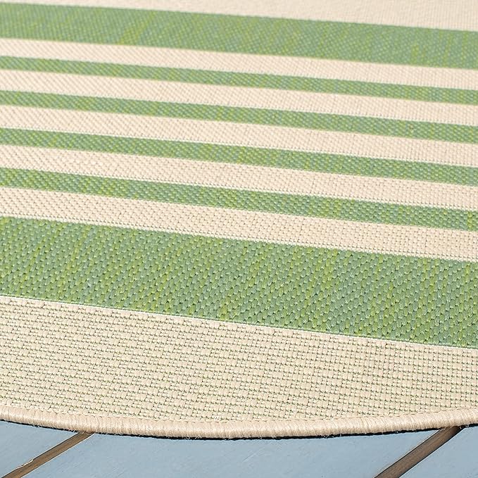 SAFAVIEH Washable Rug Outdoor Courtyard Collection - 7'10" Round, Green & Beige, Non-Shedding & Easy Cleaning, Ideal for Patio, Backyard, Mudroom (CY6062-244)