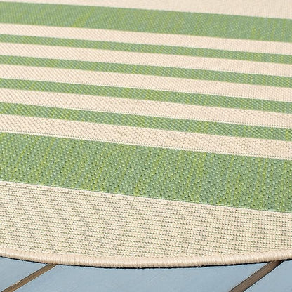 SAFAVIEH Washable Rug Outdoor Courtyard Collection - 7'10" Round, Green & Beige, Non-Shedding & Easy Cleaning, Ideal for Patio, Backyard, Mudroom (CY6062-244)
